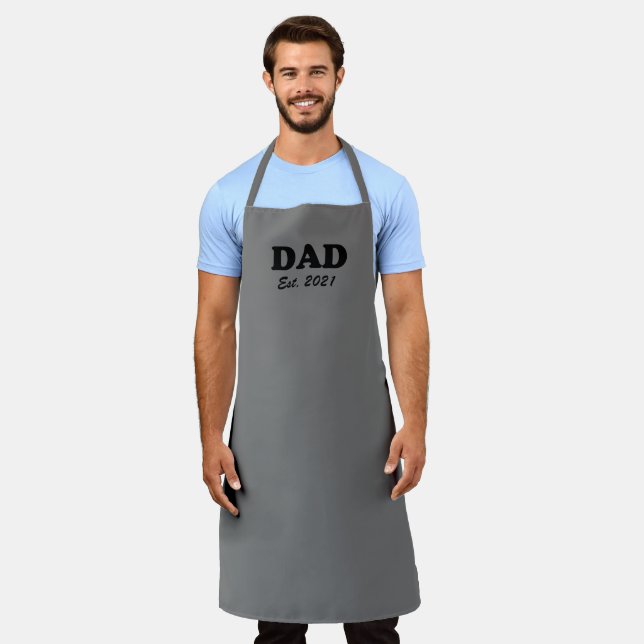 Dad Custom Est date black grey grill bbq Apron (Worn)