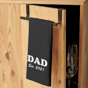 Dad, Custom Est date Father's Day black and white Tea Towel
