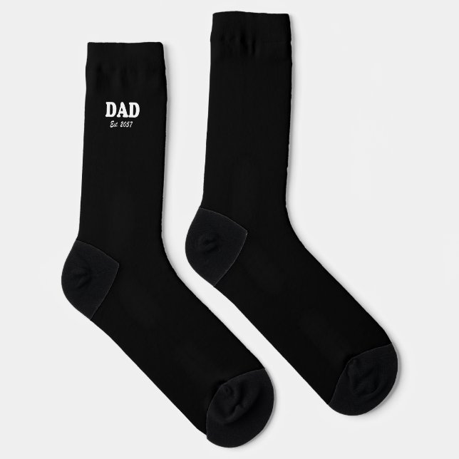 Dad Custom Est date modern typography black Socks (Right)