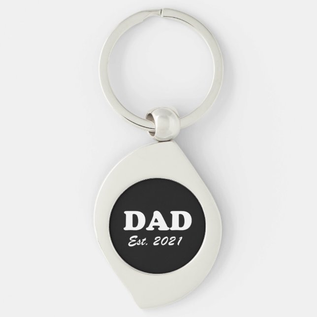 Dad custom established date black white modern fun key ring (Front)