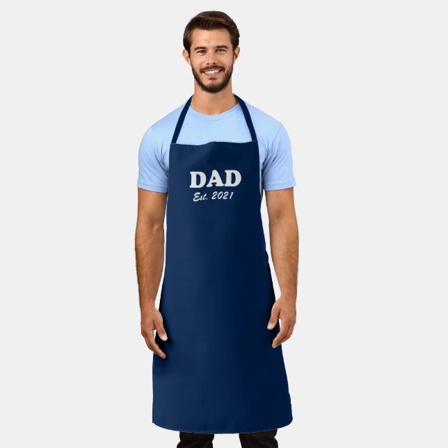 Dad Custom established date navy blue white modern Apron (Worn)
