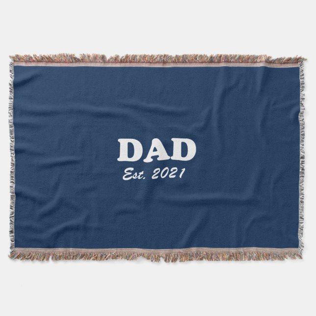 Dad Custom Established date navy blue white modern Throw Blanket (Front)