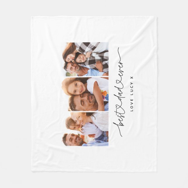 dad cute modern script multi photo gift  fleece blanket (Front)