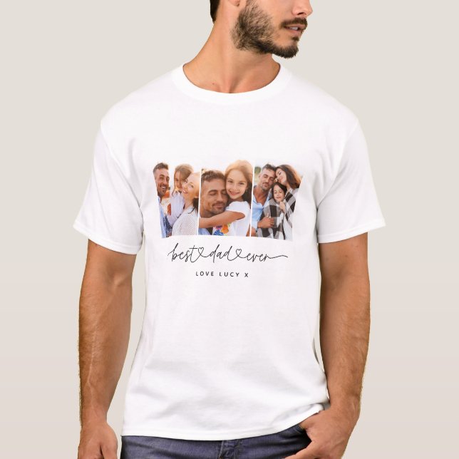 dad cute modern script multi photo gift T-Shirt (Front)