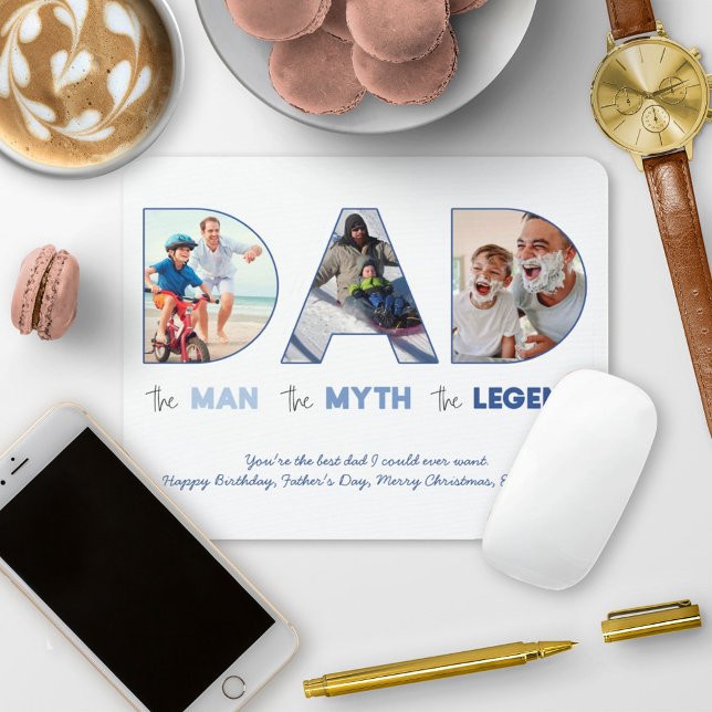 DAD Cutout Photo Collage Man Myth Legend Blue Mouse Pad (Creator Uploaded)