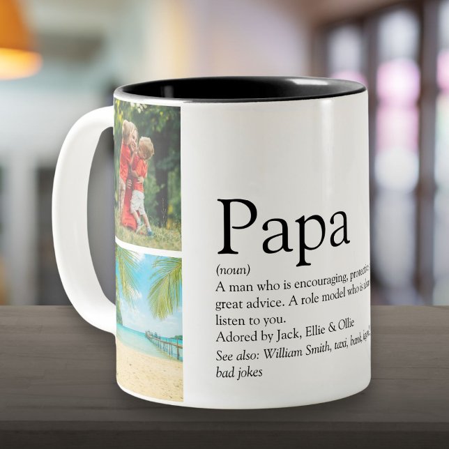 Dad, Daddy, Father Definition 4 Photo Collage Two-Tone Coffee Mug (Dad, Daddy, Father Definition 4 Photo Collage Two-Tone Coffee Mug)