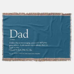 Dad, Daddy, Father Definition Modern Fun Blue Throw Blanket