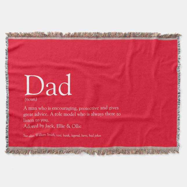 Dad, Daddy, Father Definition Modern Fun Red Throw Blanket (Front)