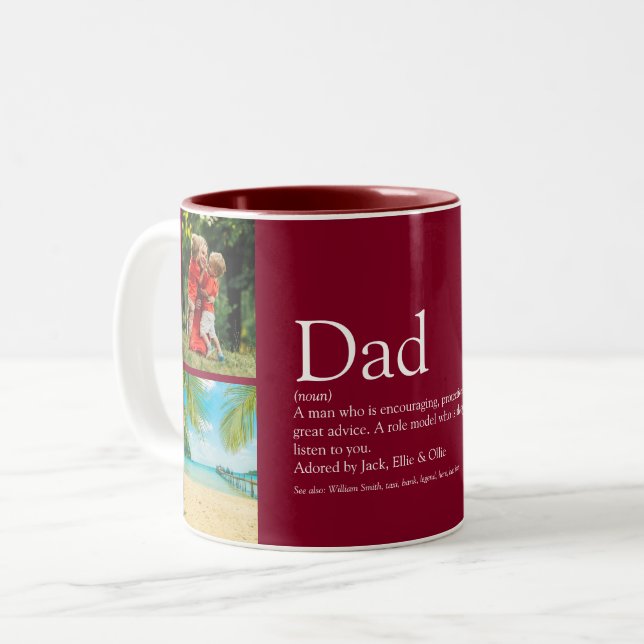 Dad Daddy Father Papa Definition 4 Photo Burgundy Two-Tone Coffee Mug (Front Left)