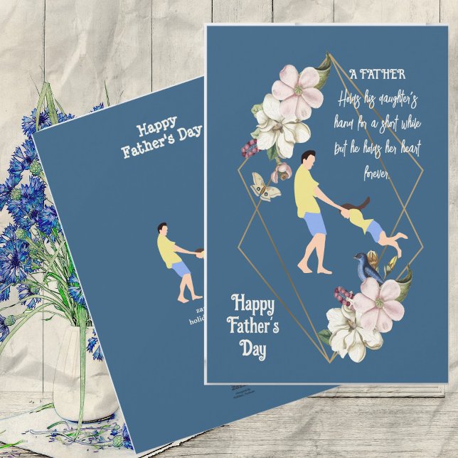 Dad Daughter Bonding Happy Fathers Day Quote Flora Holiday Card (Creator Uploaded)