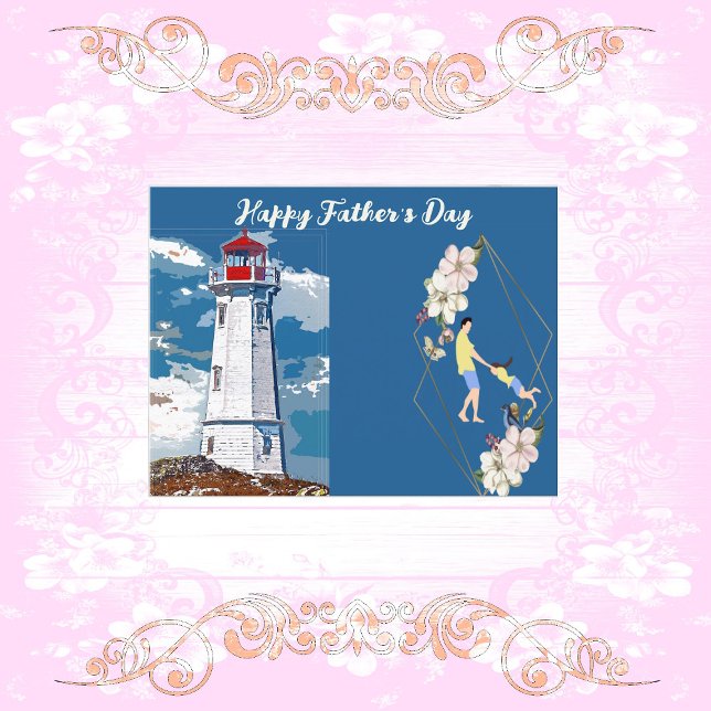 Dad Daughter Bonding Lighthouse Happy Father's Day Holiday Postcard (Dad Daughter Bonding Lighthouse Happy Father's Day Holiday Postcard)
