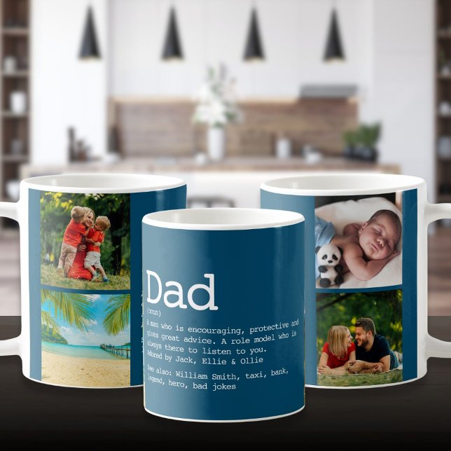 Dad Definition 4 Photo Collage Father's Day Blue Coffee Mug (Dad Definition 4 Photo Collage Father's Day Blue Coffee Mug)