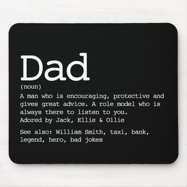Dad Definition Father's Day Black And White Mouse Pad (Front)