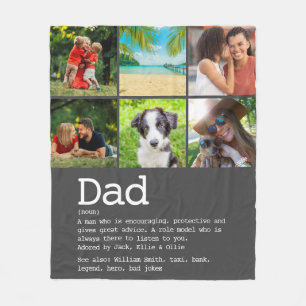 Dad Definition Photo Collage Grey Custom  Fleece Blanket