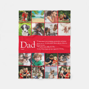 Dad Definition Saying 16 Photo Collage Red Small Fleece Blanket