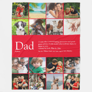Dad Definition Saying Photo Collage Red Large Fleece Blanket