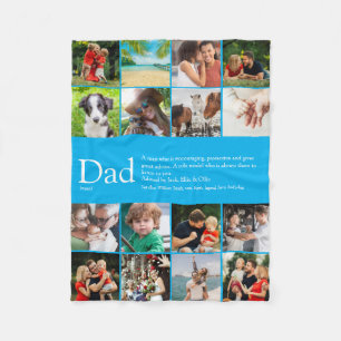 Dad Definition Saying Photo Collage Small Blue Fleece Blanket