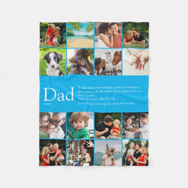 Dad Definition Saying Photo Collage Small Blue Fleece Blanket (Front)