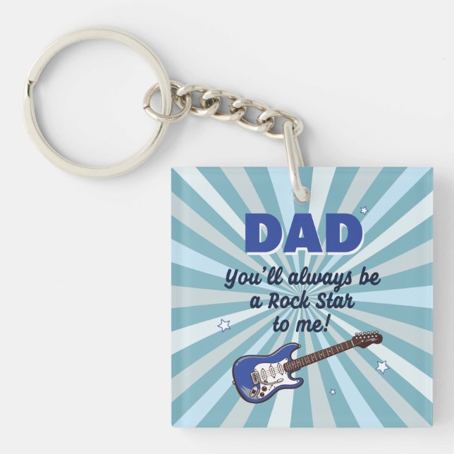 Dad Electric Guitar Rock Star Cool Blue Key Ring (Front)