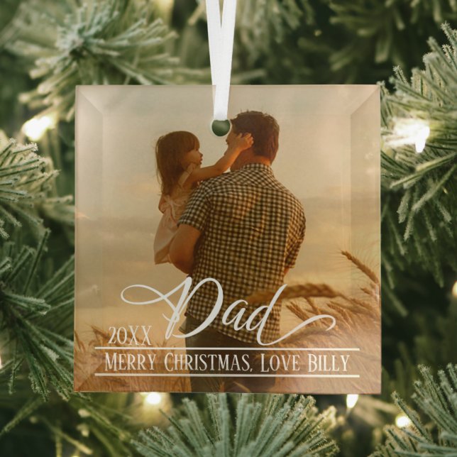 Dad Elegant Christmas Photo Personalised Glass Tree Decoration (Insitu)