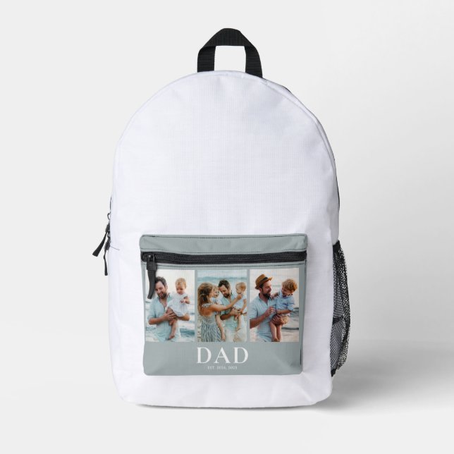 Dad Esablished 3 Photo Collage Keepsake Gift Printed Backpack (Front)