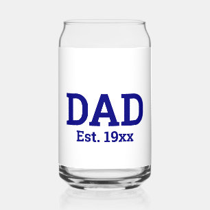 Dad Est. 19xx Navy Blue Text Template Can Glass