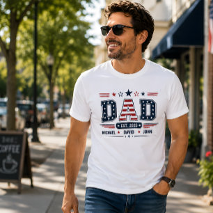 Dad Est 2026 USA Patriotic Flag Custom Kids Name T-Shirt