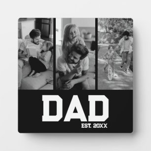 "Dad Est 20xx" Three Photo Father's Day Birthday Plaque