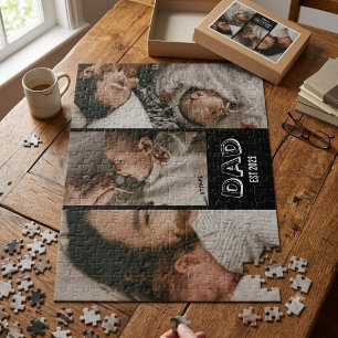 Dad Est 3 Photo Gift Father Keepsake  Jigsaw Puzzle