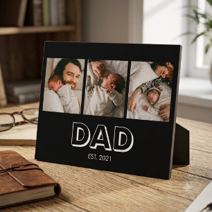 Dad Est 3 Photo Gift Father Keepsake Plaque