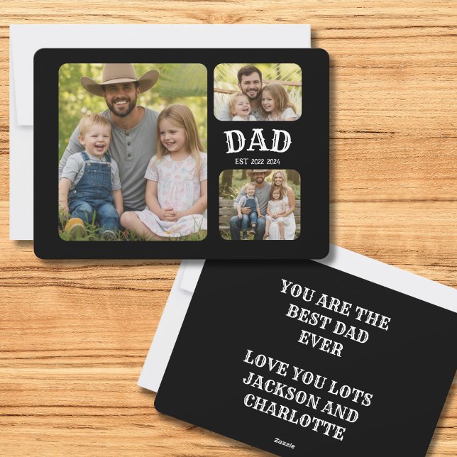 Dad Est 3 Photo Holiday Card (Creator Uploaded)