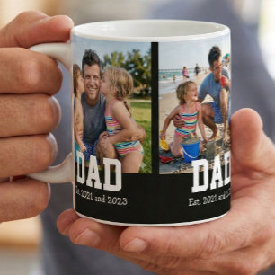 Dad Est. Bold Black Font 3 Photo Fathers Day Gift Coffee Mug