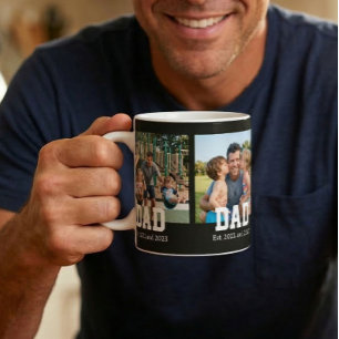 Dad Est. Bold Black Font 3 Photo Fathers Day Gift Coffee Mug