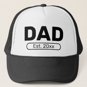Dad Est. Insert Year Black and White Trucker Hat