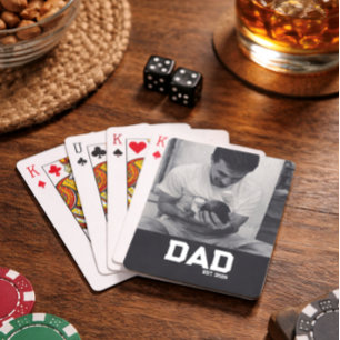 Dad Est Photo Black & White Year Father's Day Playing Cards