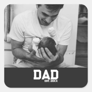 Dad Est Photo Black & White Year Father's Day Square Sticker