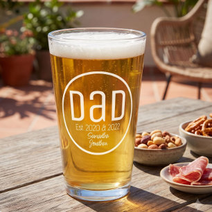 Dad Est. Photo Modern Bold Simple Kids Names Glass