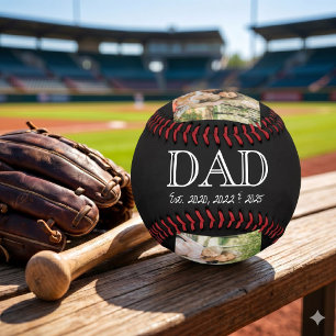 Dad Est. White Bold Minimal Text 3 Photos Baseball