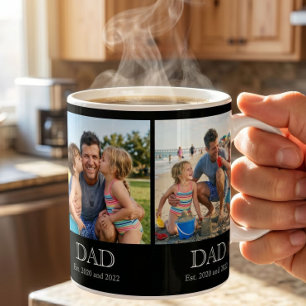 Dad Est. White Bold Minimal Text 3 Photos Coffee Mug