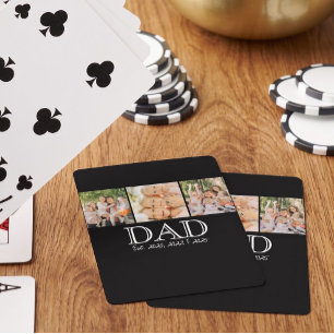 Dad Est. White Bold Minimal Text 3 Photos Playing Cards