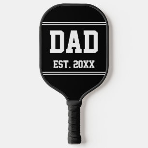 Dad Est. Year Black and White Text Template Pickleball Paddle