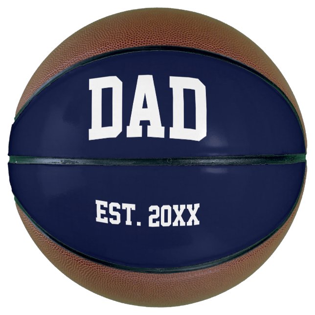 DAD Est. Year Dark Blue and White Text Template Basketball (Front)