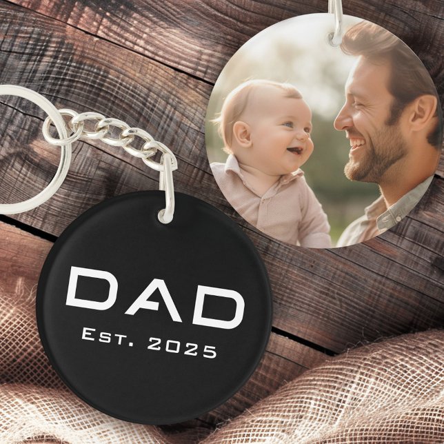 Dad est year father's day new baby photo black key ring (Dad est year father's day new baby photo black keychain)