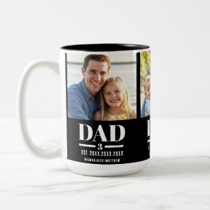 Dad Est. Year Name Number 3 Photo Bold Font Two-Tone Coffee Mug