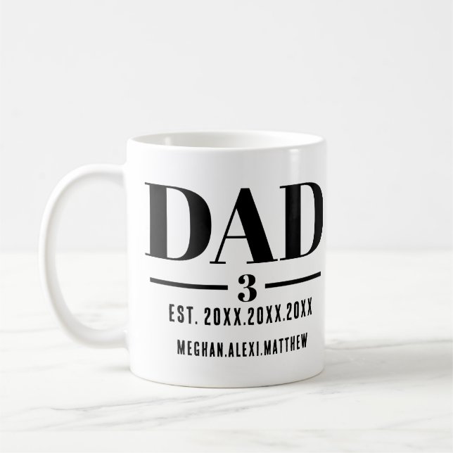 Dad Est. Year Name Number Bold Font Coffee Mug (Left)