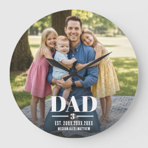 Dad Est. Year Name Number Photo Script Large Clock
