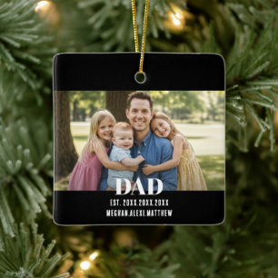 Dad Est. Year Name Photo Bold Font Ceramic Ornament
