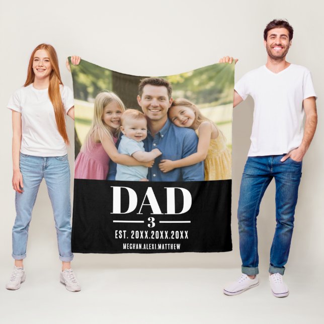Dad Est. Year Names Number Bold Font Photo Fleece Blanket (In Situ)