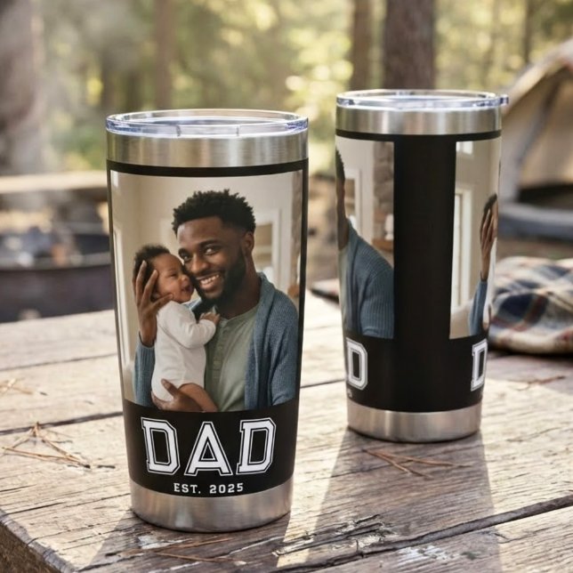 Dad Established 2 Photo Collage Customized Black Insulated Tumbler (Creator Uploaded)