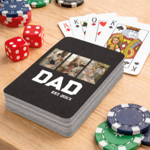 Dad Established 3 Photo Customizable Year Gift Playing Cards